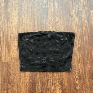 Triple Seven Black Rhinestone Tube Top Y2K Sparkly Embellished Strapless Crop- S